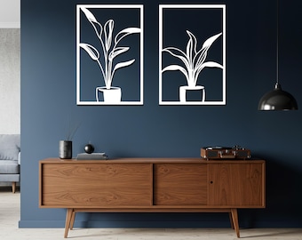 Minimalist Iron Plant Wall Art, Modern Botanical Decor