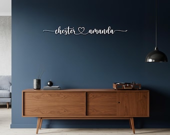 Custom Couple Name Metal Wall Art, Personalized Bedroom Decor with Heart, Romantic Wall Sign for Wedding, Anniversary, or Home Gift