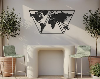 Mapa del mundo geométrico de metal para pared: decoración moderna de oficina