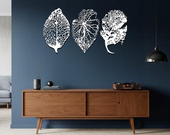 Arte mural metálico de 3 hojas, decoración botánica inspirada en la naturaleza, diseño moderno para jardín o sala de estar, silueta minimalista de tres hojas