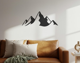 Minimalist Mountain Metal Wall Art, Cabin Decor, Rustic Hiking Gift