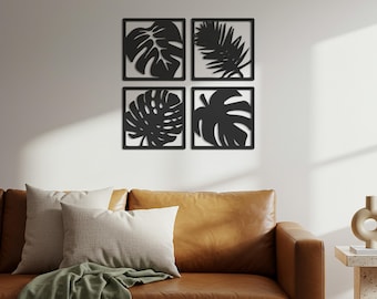 Tropical Leaf Metal Wall Art – 4 Piece Botanical Silhouette Set