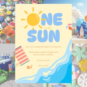 One in the Sun First Birthday Invitation - Beach Theme Party Invite - Editable Summer Birthday Digital Download - gender neutral design