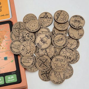 Laser cut 1/4&quot; Maple Geocache Tokens Set of 32 | ULEF Certified Material | Premium Handmade Geo Tokens SWAG for Swaps & Trails