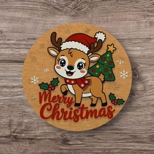 Vintage Reindeer Christmas Sign: 3D Wood Holiday Decor