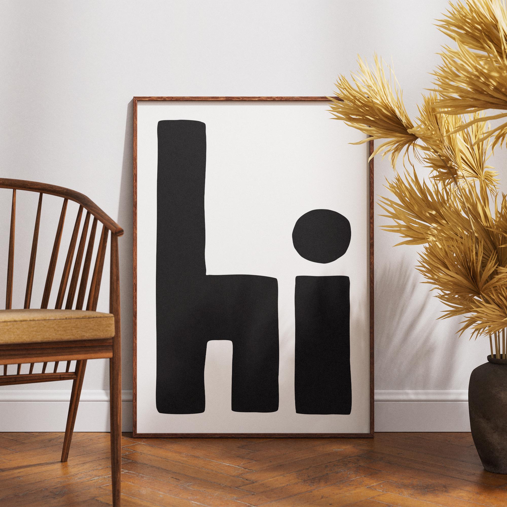 Minimalist 'hi' Typography Print, Black and White Art (digital Download ...