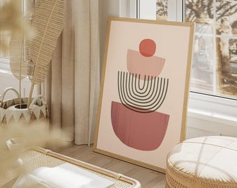 Stampa artistica astratta geometrica boho - Mid-Century Modern, neutra (download digitale)