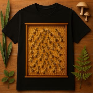 T-shirt nid d&#39;abeille, chemise nature, cadeau pour amateur de jardin, chemise cadeau paysan, t-shirt abeille unique, t-shirt de plein air, chemise d&#39;apiculteur, t-shirt graphique noir