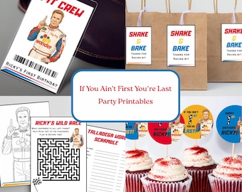 If You Ain't First You're Last Party Printables (Cupcake Toppers, Party Games, Favor Tags, Pit Passes) Editable Canva Template