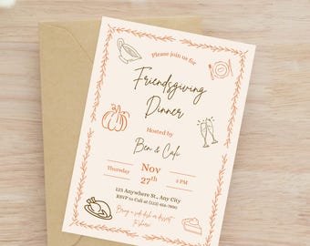Invitación editable para cena de Acción de Gracias con amigos / Invitación para las fiestas de otoño (Plantilla de Canva)