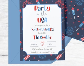 Editable 4th of July BBQ Invitation – Patriotic Canva Template (Instant Download)