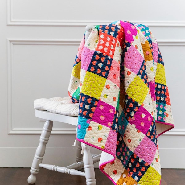 Strawberry Ruby Star Society Easy to Make Gingham Picnic Quilt Kit for Beginners