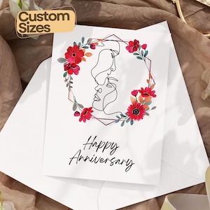 Carte cadeau Joyeux anniversaire, cadeau floral de célébration de mariage pour les parents, carte de vœux botanique pour jeunes mariés, carte minimaliste pour étape importante, fleurs