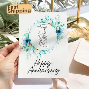 Tarjeta de felicitación de feliz aniversario, tarjeta minimalista de hito, tarjeta de regalo floral para parejas, aniversario de padres, regalo botánico de celebración de boda