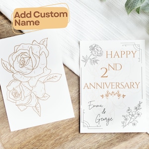 Tarjeta de regalo personalizada para el segundo aniversario, tarjeta de felicitación con flores de nacimiento, regalo personalizado para recién casados, celebración de bodas, aniversario de pareja, floral