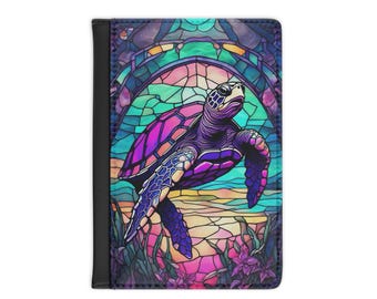 Colorful Sea Turtle Passport Cover: Faux Leather Travel Wallet