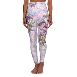 Floral Print High Waisted Yoga Leggings, Stylish Exercise Leggings, Fitness Apparel, Workout Wear, Summer Fashion