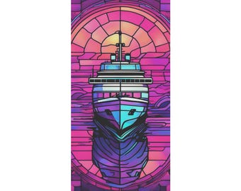 Vibrant Cruise Ship at Sunset Beach Towel - Boho Nautical, Coastal Living, Cruise ship Essentials, Vacation Inspiration, Cruise Vacation