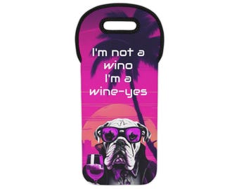 Vibrant English Bulldog Wine Lover's Tote Bag - "I'm not a wino, I'm a wine-yes"