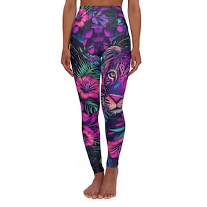 Tropical Floral and Leopard High Waisted Yoga Leggings, Statement Leggings for Strength and Growth, Comfortable Workout Pants, Vibrant Yoga