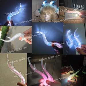Chifres personalizados impressos em 3D para cosplay, feitos sob encomenda. Acessórios transparentes e luminosos para cosplay de dragões, demônios e cervos.