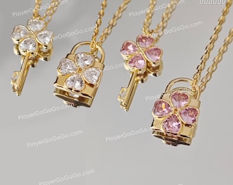 Lock and Key Fanart Pendant Necklace, Heart / Lock Couple Gift Accessories