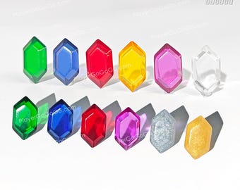 Pezzi di rupia dorati, rossi, verdi, blu, viola, trasparenti * Set di 6, accessori in miniatura trasparenti