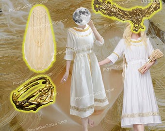 Elden Ring Miquella Cosplay Set - Kostüm, Perücke, Krone, Stirnband & verstellbarer Ring, 3D gedruckter Miquella's Circlet Cosplay Zubehör