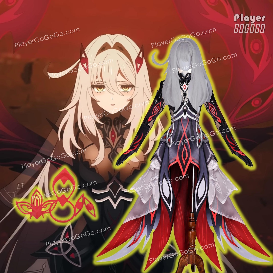Ronova Wing Pattern Genshin Impact Ronova Cosplay Set - Wig, Costume, Hair Accessories ...