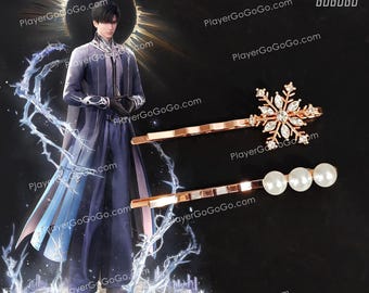 Love and Deepspace Zayne Hair Pin Set of Pearls and Snowflakes