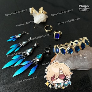Honkai: Star Rail Aventurine Jewelry - Aventurine Earrings, Bracelet, Ring Set, Kakavasha HSR Cosplay  Accessories