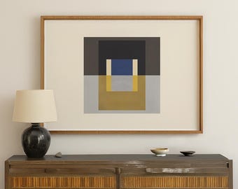 Lámina de arte abstracto geométrico: decoración de pared de estilo moderno de mediados de siglo.