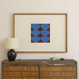 Stampa artistica astratta moderna: paesaggio rosso e blu, decorazione da parete per galleria