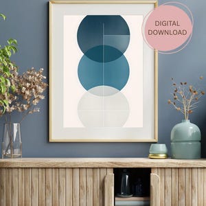 Circular Reasoning | Minimalist Abstract Circle Print | Teal Blue Digital Download | Mid Century Modern Printable Poster | Neutral Decor