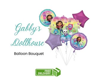 5 Pieces Licensed Gabby's Dollhouse Balloon Bouquet / Kids Birthday Decorations