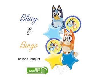 7 Pieces Licensed Bluey and Bingo Balloon Bouquet / Birthday Balloons / Foil Balloons