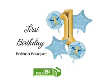 5 Pieces First Birthday Blue Balloon Bouquet / Boys Birthday