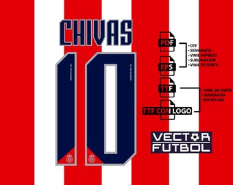 Schriftart-Vektorgrafik für Chivas Guadalajara, Mexiko, Saison 2026/27 (5 Dateien: .eps, .pdf, .ttf mit und .ttf ohne Logo) – Fußball
