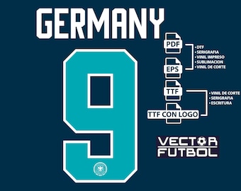 Schriftart-Vektorgrafik für das deutsche Auswärtstrikot der WM 2026 (5 Dateien: .eps, .pdf, .ttf mit und .ttf ohne Logo) – Fußball