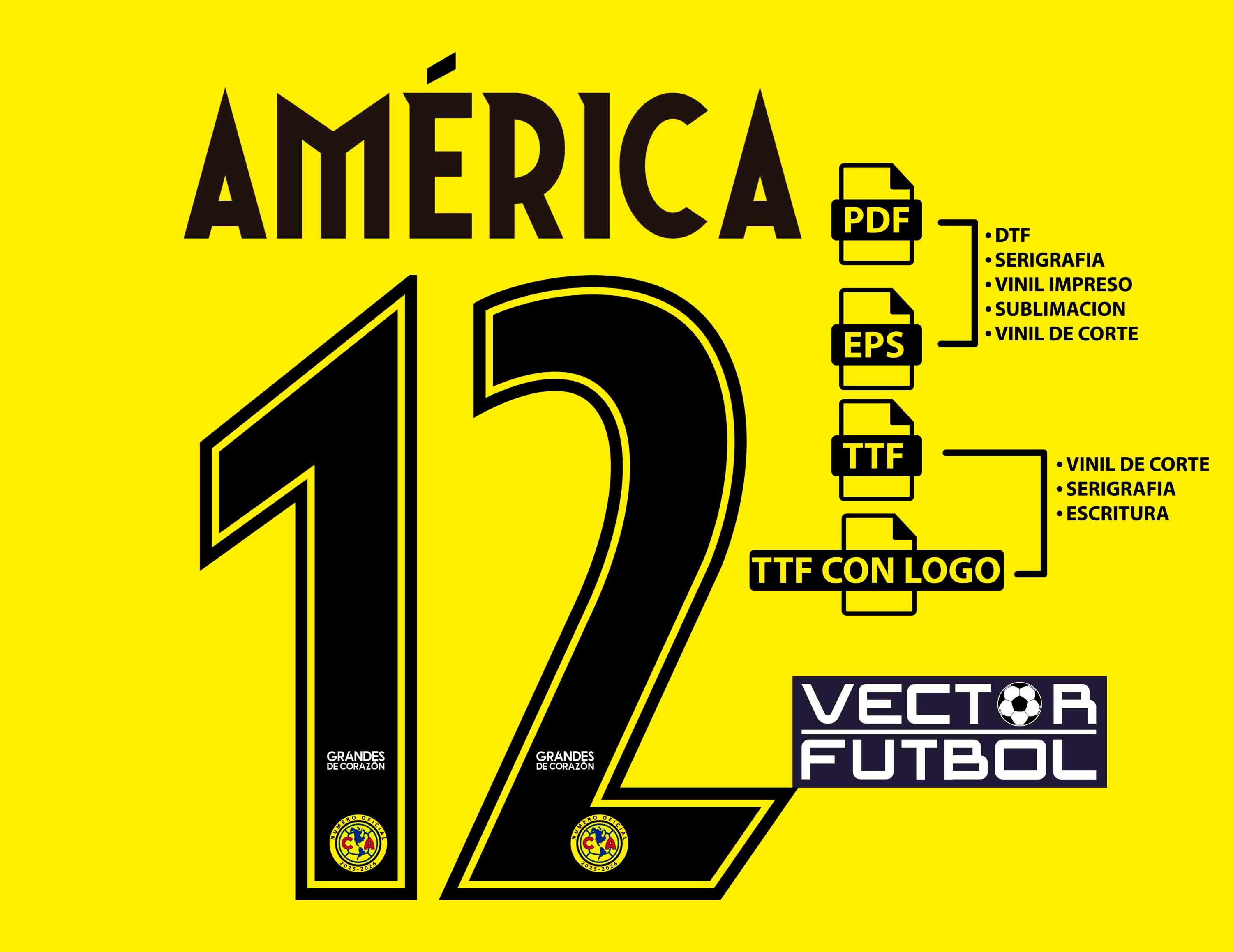 Font typography Vector Club América Mexico season 2025-2026 4 files .eps .pdf .ttf with logo and .ttf without logo soccer