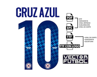 Cruz Azul Mexico Vector font typeface for the 2025-2026 season. 4 files: .eps, .pdf, .ttf with logo, and .ttf without logo.