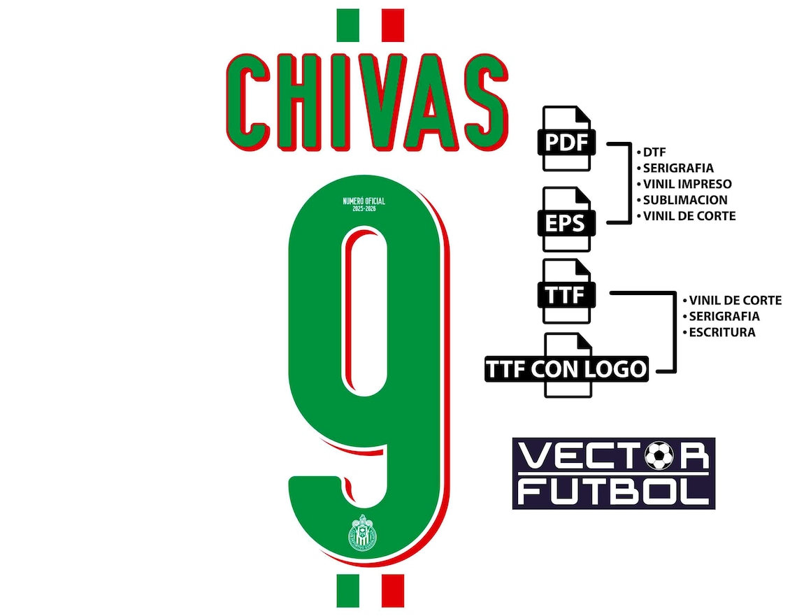 Font tipografía Vector Chivas Guadalajara México temporada 2025-2026 4 ...
