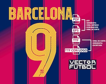 Lettertype typografie Vector Barcelona Spanje seizoen 2025-2026 4 bestanden .eps .pdf .ttf met logo en .ttf zonder logo voetbal