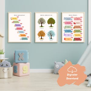 Pacchetto di poster con i giorni della settimana, i mesi e le stagioni, poster-calendario didattico per bambini - regalo per l'iscrizione a scuola, compleanno, decorazione della cameretta dei bambini, apprendimento della natura