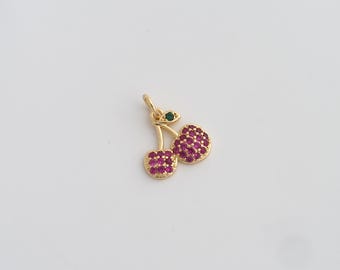 1 stuks Gold Cherry Charms, 18 kt gold filled fruithanger, fruitbedels voor het maken van sieraden, 15,7 x 12,7 x 2,4 mm