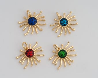1 pcs Enamel Sun Charms,18K Gold Filled Sun Pendant,Sun Charms for DIY Jewelry Making Supply,17.2x17x2.6mm
