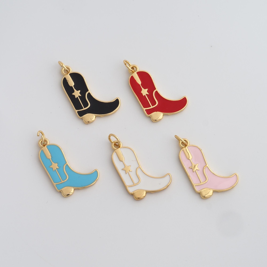 1 Pcs Enamel Cowboy Boot Charms,18k Gold Filled Cowboy Boot Pendant ...