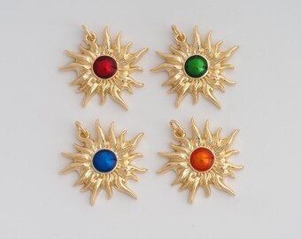 1 pcs Enamel Sun Charms,18K Gold Filled Sun Pendant,Sun Charms for DIY Jewelry Making Supply,27x24x4mm