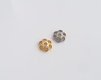 10 pcs Gold Bead Caps Pearl Bead Caps,18K Gold Filled Flower Bead Caps for DIY Jewelry Making Supply,6.4x2mm