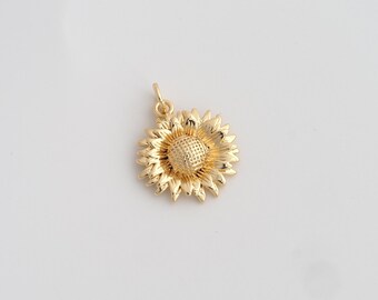 1 pcs Gold Sun Flower Charms,18K Gold Filled Flower Pendant,Plant Charms for DIY Jewelry Making Supply,21.7x17.2x4mm